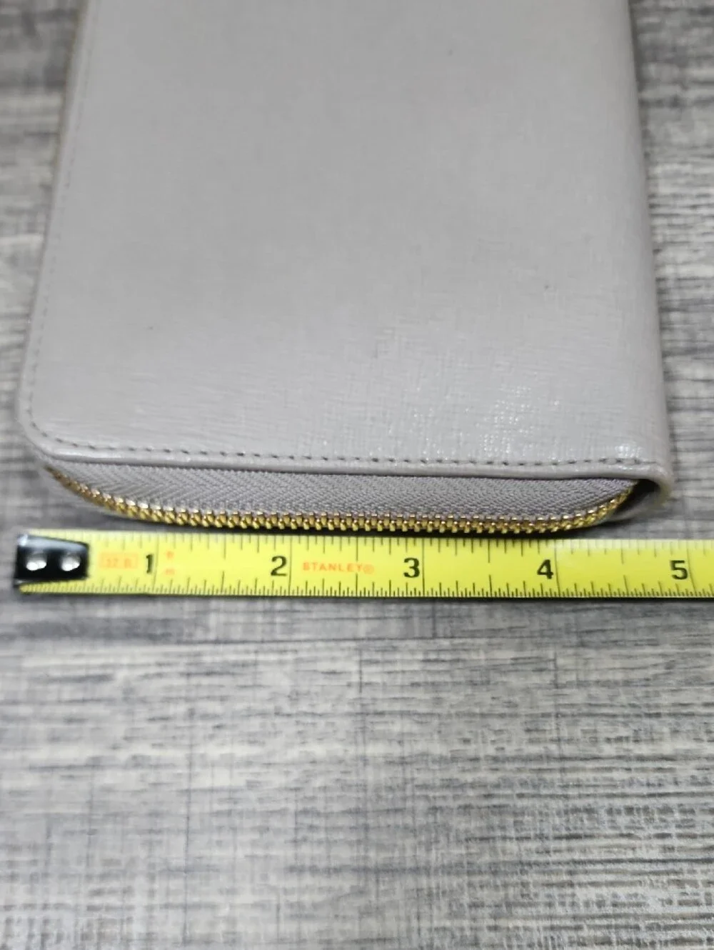 Furla Saffiano Zip Wallet in Pale Gray with Gold Hardware